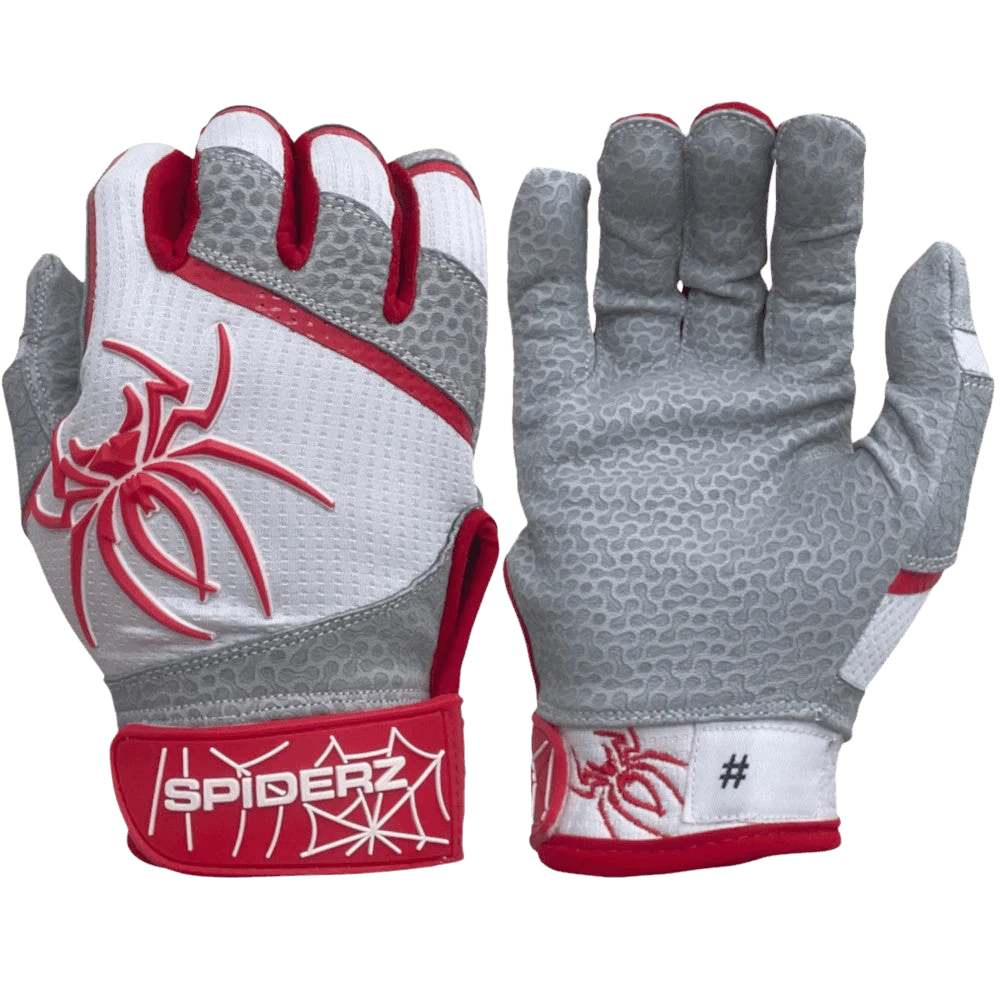 2022 Spiderz PRO Model Batting Gloves: White/Red