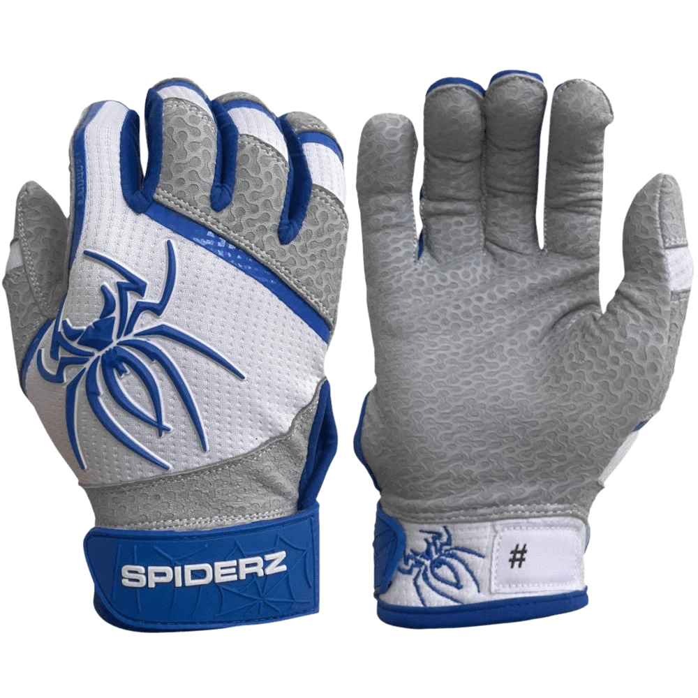 2022 Spiderz PRO Model Batting Gloves: White/Royal Blue