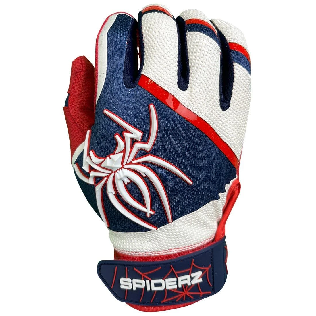 2023 Spiderz Pro Model Batting Gloves: White/Red/Navy - Image 2