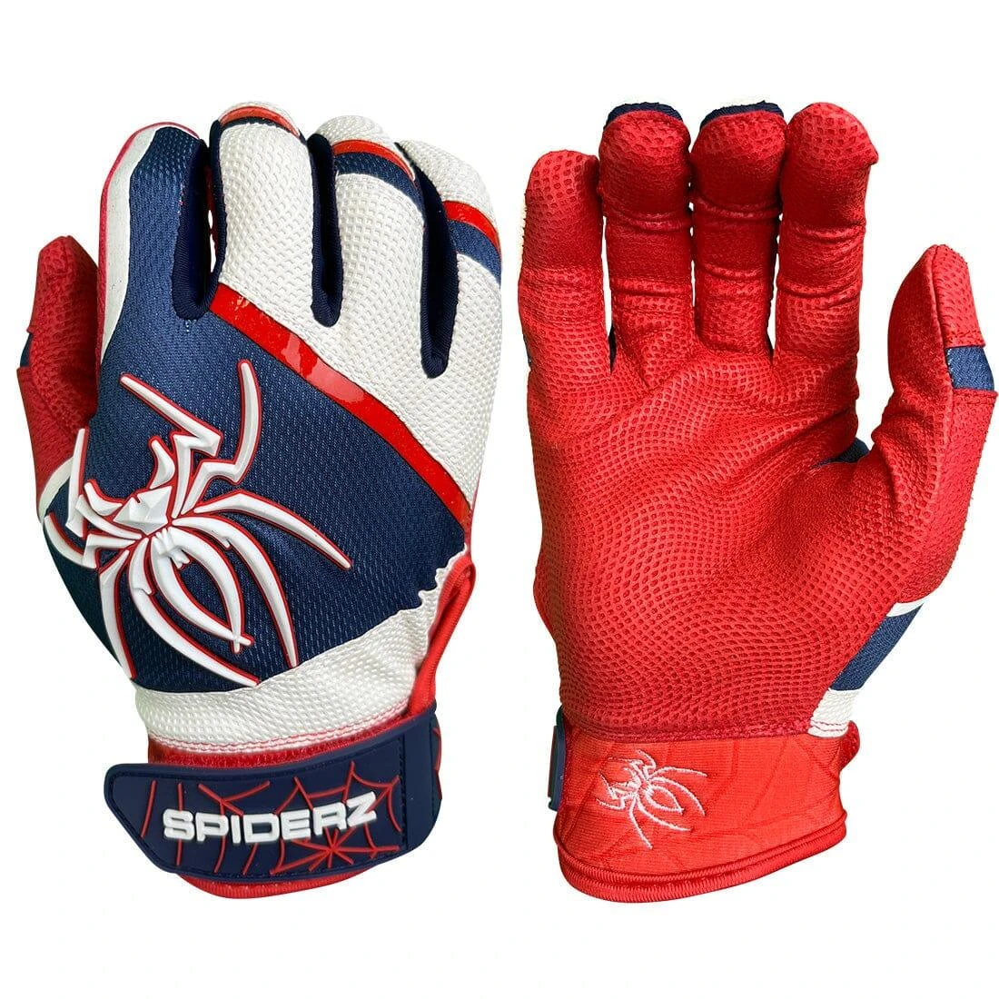 2023 Spiderz Pro Model Batting Gloves: White/Red/Navy