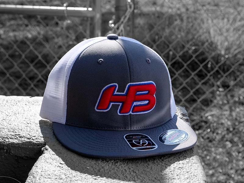 Headbanger Sports I8501 Cap America Flexfit Performance Trucker Mesh Back Hat: Graphite / White / RWB - Image 2